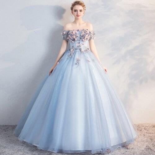 Off The Shoulder Light Blue Quinceanera Dresses Sweet 16 Dresses Vestidos De Quinseanera 2021 Robe De Bal Ball Gowns With Sleeve