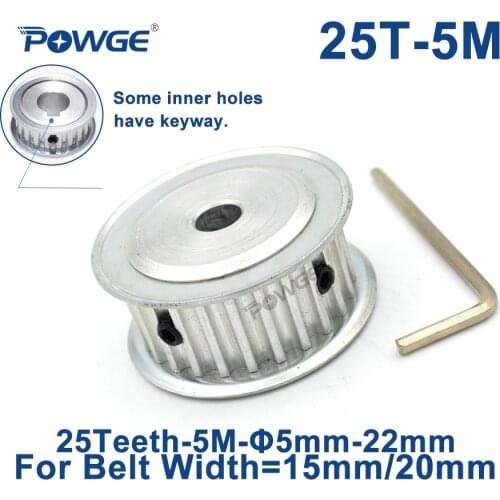POWGE 25 Teeth HTD 5M Timing Synchronous Pulley Keyway Bore 8/10/12/14/15/16/17/19/20mm for Width 15/20mm HTD5M 25Teeth 25T