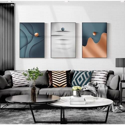 Spray Color Extravagant Abstract Green Ribbon Geometry Blue Round Line Canvas Painting Wall Picture Poster Living Room Decor