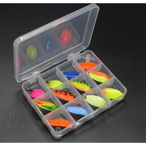 WLDSLURE 12pcs mixed 3g/4.5g/5g fishing box metal bait spoon lure set trout lure fishing tackle