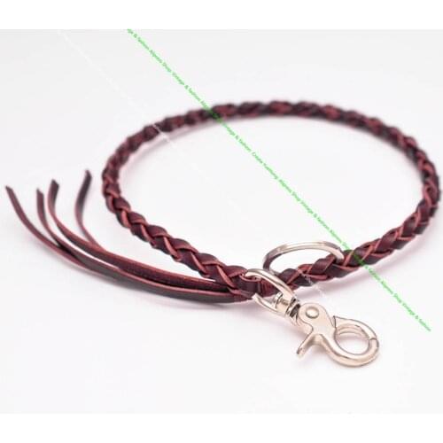 24"Trigger Clasp Brown Genuine Leather Braided Leathercraft Motocycle Trucker Biker Key Jean Wallet Pant Chain Key Holder
