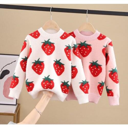 4-10Y Cute Strawberry Sweaters Girls Winter Kids Teen Sweaters Knitted Pullover Casual Long Sleeve ChildrenS Tops Girls Clothes