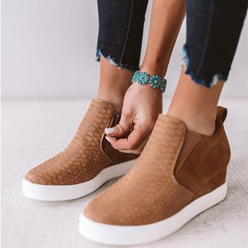 Women Height Increasing Sneakers Femme Slip On Vulcanized Shoes Ladies Casual Loafers Womens Elastic Band Footwear Big Size 43
