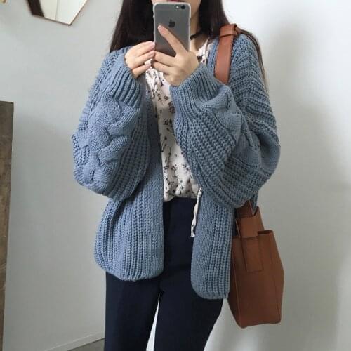 New 2020 Autumn and Winter Women Knitted Cardigan Jacket Lazy Fashion Loose Long Sleeve Solid Color Sweater Top