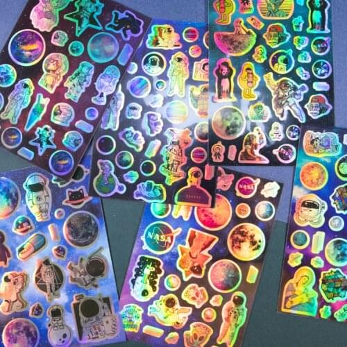 1 Sheet Starry Universe Astronaut Space Dream Laser Pad Decorative Sticker Dairy Notebook Decoration