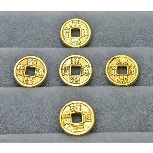 1PCS Pure 24K Yellow Gold Pendant / Craved Bless Money Coin Pendant 1g