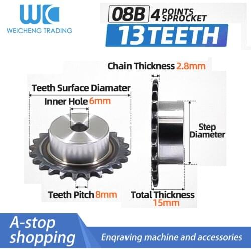 1pc Table wheel industrial sprocket 08B 13 tooth with 08B chain 4 points sprocket pitch 12.7MM