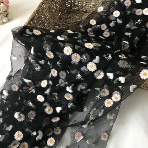 1 Yard Exquisite Floral Tulle Lace, Daisy Tulle Fabric, White / Ivory Tulle Lace Fabric, Daisy Flower Lace Fabric