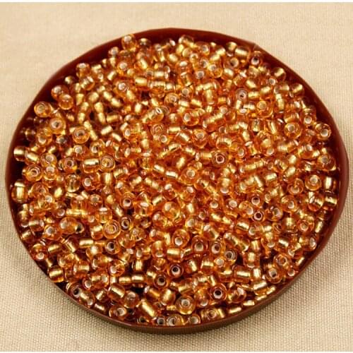 80g/lot 4mm Gold yellow DIY Glass Loose Seed Beads with silver inner line for Garment Accessories