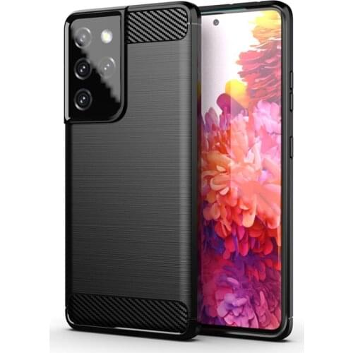 Shock Absorption Cover Soft TPU Anti Scratch Carbon Fiber Design Back Case for Samsung Galaxy S21 Ultra