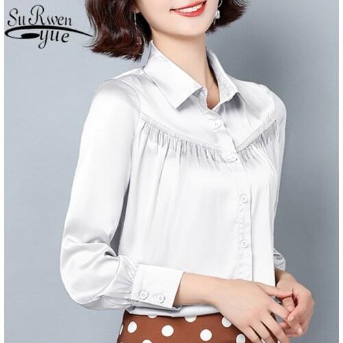 White Black Silk Blouse Women Solid Plus Size Office Lady Clothes blusas mujer de moda 2020 New Spring Long Sleeve Shirt 8937 50