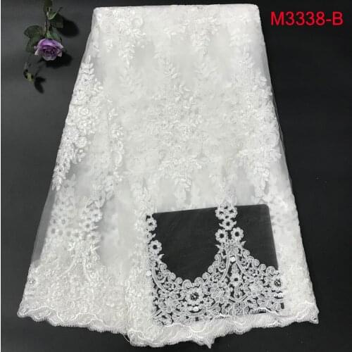 White Nigerian French Lace Fabric African Tulle Lace Fabric With Beaded High Quality African Lace Wedding Fabric For Dress M3338