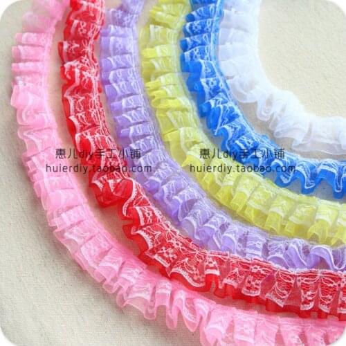 Free Shipping 6colors Two Layer Pleated Lace Trim Wedding Decoration DIY Crafts Width 2.5cm 10Ms/lot