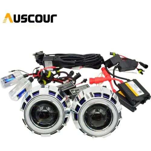2.5inch bixenon Projector lens with dual DRL day running white red angel eyes shrouds hid xenon ballast bulb car assembly kit