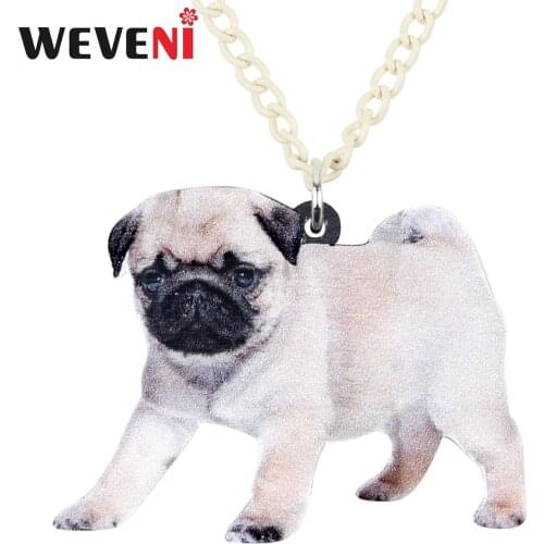 WEVENI Acrylic French Bulldog Pug Dog Necklace Pendant Choker Collar Cartoon Animal Pets Jewelry For Women Girls Kid Gift Bijoux