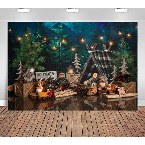Jungle Forest Newborn Baby Portrait Background Photography Camping Tent Birthday Cake Table Backdrop Green Trees Photo Shoot
