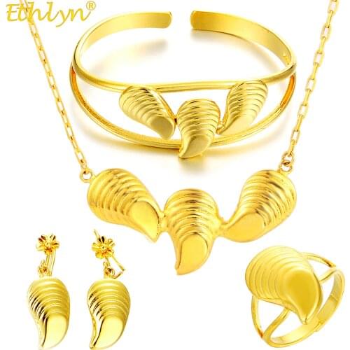 Ethlyn Arab Gold Color Four-pcs Jewelry Set, Gold Bangles /Earrings/ Necklace/Ring Girls African Jewelry Sets S312