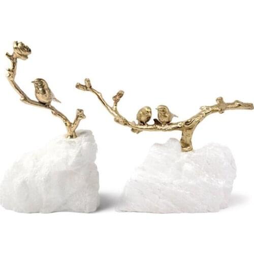 Natural White Selenite Pure Copper Bird Figurine Quartz Crystal Healing Crystal Stone Crafts Modern Minimalist Home Decoration