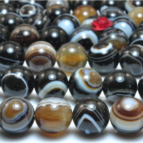 Natural Black Eye Banded Agate Smooth Round Loose Beads Wholesale Gemstone Semi Precious Stone Bracelet Necklace Jewelry Making