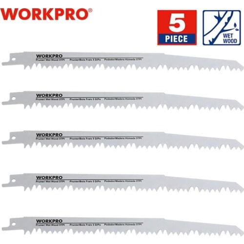WORKPRO 230mm Saw Blades Wood Pruning Reciprocating Saw Blades Clean For Wood Fast Cutting (5 TPI) - 5 Pack 9 inchx1.3x5T