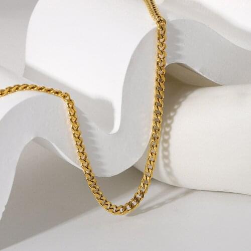 Trendy Necklace Chains Gold Plated Stainless Steel Cuban Chain Necklace For Women Men Punk Style Chunky Miami Jewelry