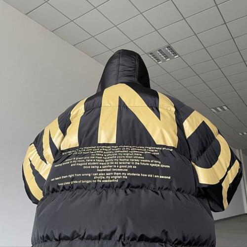 2021 Men Oversized Hooded Letter Print Jacket Coat Mens Red Jackets Parkas Korean Winter Warm Thicken Parka Coats