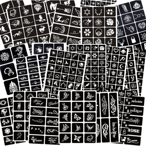 22 Sheets Glitter Temporary Tattoo Stencil Set, 400pcs Airbrush Tattoo Templates Pack for Girls Boys Adults Face Body Painting