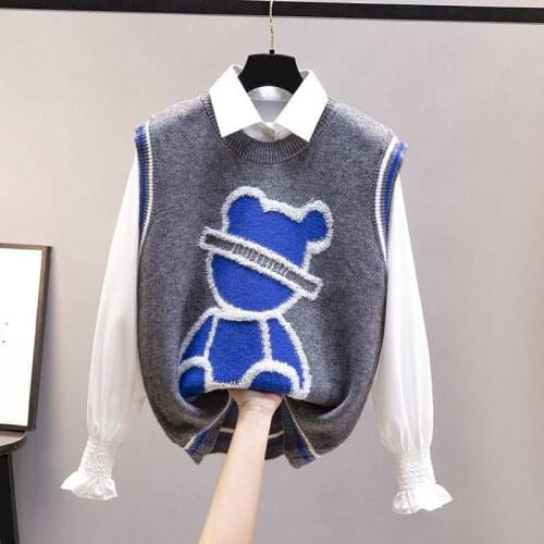 2021 Spring New Womens Vest Knitted Suit Blouse Two-piece Jacket Sleeveless Sweater Outer Wear Fashionable Sweater Vest Women