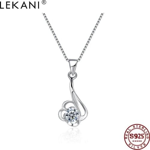 LEKANI 925 Sterling Silver Cute Flower Pendant Necklaces For Women Trendy Simple Silver Jewelry Circle Cubic Zircon Necklace
