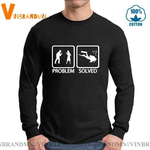 Problem Solved Tshirt Scuba Diving T-Shirts Graphic LongSleeve Diver T Shirt Boys Funny Brand men Humor Tops Tees