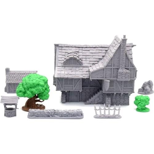 TRPG board game Joan of Arc miniatures tavern village Church ruins farmhouse trees dungeons building kits model