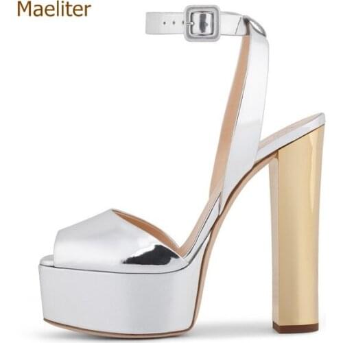 Metallic Platform Dress Pumps Colorized Chunky Heel Sandals Bling Bling Sequined Bridal Shoes Glittering Paillette Thick Heels