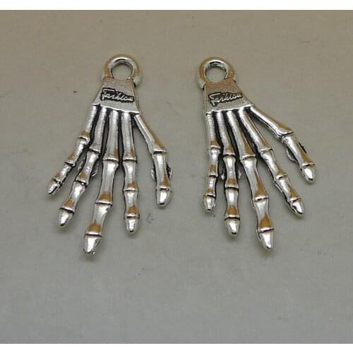 Nevstop 50pcs/lot Vintage Silver Hand Skeleton Charms 35x21mm Hand Pendant DIY Jewelry Findings