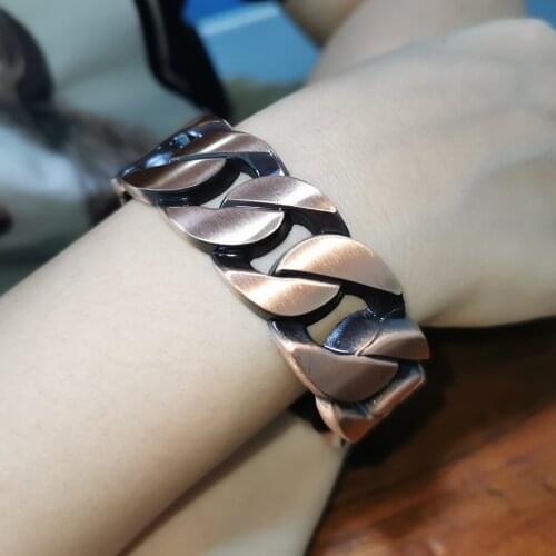 Steampunk Design Alloy Cuff Bracelets Women Chain Shape Red Ancient Bronze Chunky Bangles Statement Jewelry Punk Pulseiras UKMOC