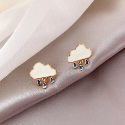 ONLYTIME Cute White Blue Enamel Water Drop Cloud Earings for Women Femme Korean Fashion Geometric Stud Earring Statement Jewelry