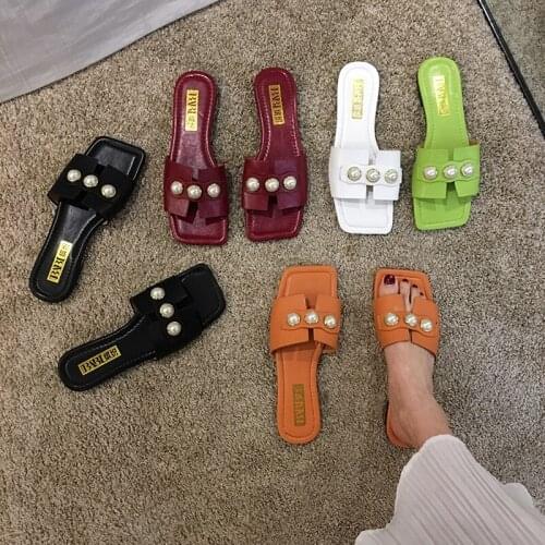 Womens shoes slippers outdoor 2020 summer new fashion pearl flat shoes sandals