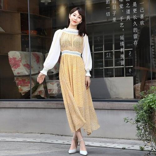 [Huangshi] 2021 spring and summer new holiday casual dress with one shoulder chiffon Nanyou high end skirt 2986