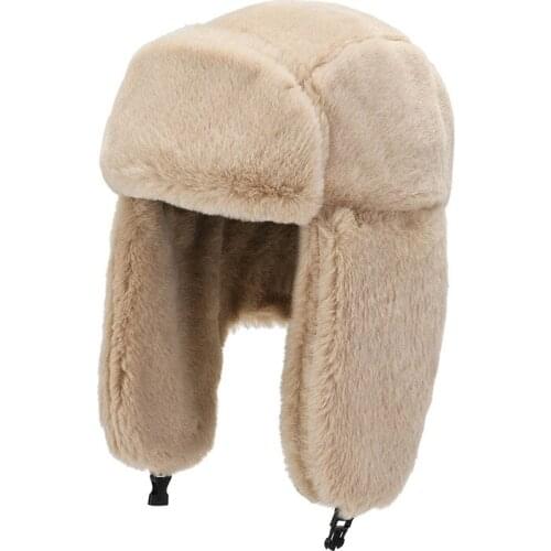 Winter Outdoor Riding Ski Hat With Earmuffs Thick Warm Soft Plush Faux Rabbit Fur Cap Women Fashion Windproof Russian Bomber Hat