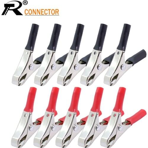 10pcs/5pair 30A Red Black Crocodile Clamps 50mm Alligator Clip Handle Cable Lead Testing Battery Test Lead High Quality Clamp