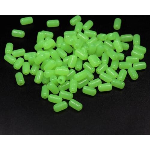 100pcs 7*12mm Cylindrical Large Soft Rubber&Hard Plastic Fishing Luminous Beads Glow Rigging Beads Bass Bait Fishing Lure
