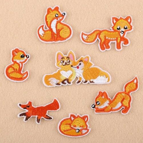 100pcs/lot Embroidery Patches Clothing Decoration Accessories Cute Small Animals Gold Fox Diy Iron Heat Transfer Applique