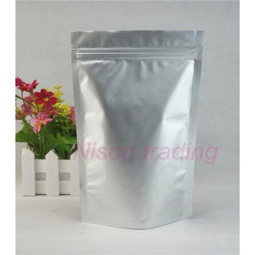 100pcs,15*22cm Stand up Pure aluminium foil ziplock bag - Silver white purely mylar foil platic pouches Zipper clip seal sachet