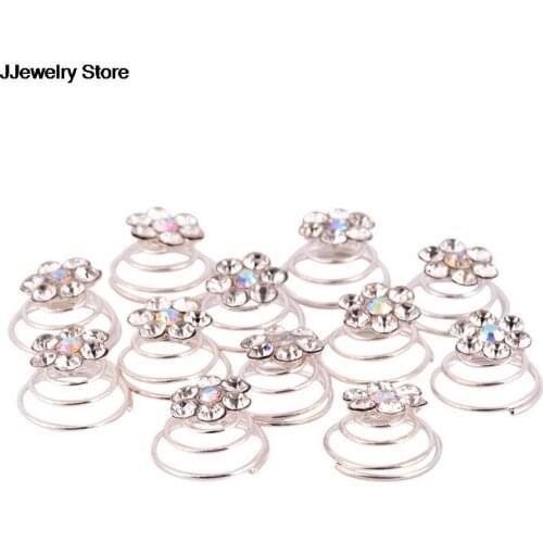 12pcs/lot Crystal Rhinestone Flower Hair Clips Spiral Hairpins Hairgrip Barrette For Women Hair Decor Headwear Hair Accessories