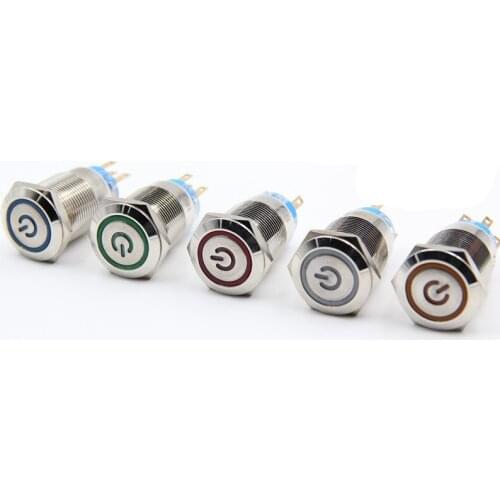 19mm metal push button switch with light self-locking reset toroidal power symbol waterproof IP67 Blue Wave Authentic E-type