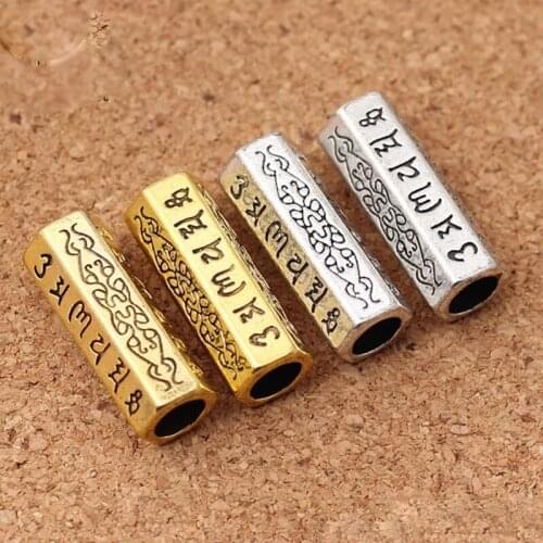 2pcs/lot Buddhism Mantras Craft Engraved Long Tube Beads Fit Jewelry Making Tibetan Silver Gold Spacer Beads DIY Beaded Material