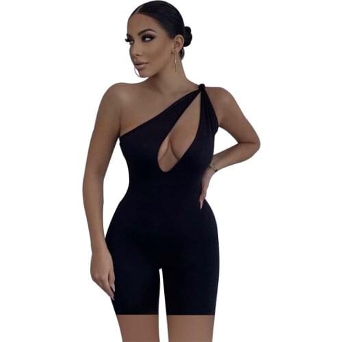 2021 Solid Backless Active Wear High Waist Tight Sportsuits New One Shoulder Sexy Cut Out Rompers Casual Womens Summer One-piece
