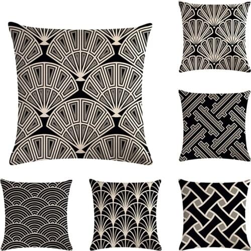 45x45cm Geometric Cushion Cover Black and White Cotton Linen Throw Pillow Case Striped Dotted Grid Geometric Art Cushion Cover
