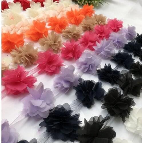 5M/lot 10colours chiffon flower lace wedding decoration 3D flower lace accessories lace trim decoration