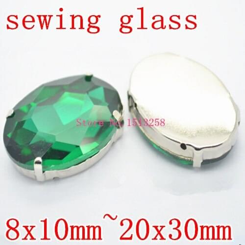 8x10mm,10x14mm,13x18mm,18x25mm,20x30mm Green Zircon Color Sew On Crystal Oval Fancy Stone With Metal Claw Setting