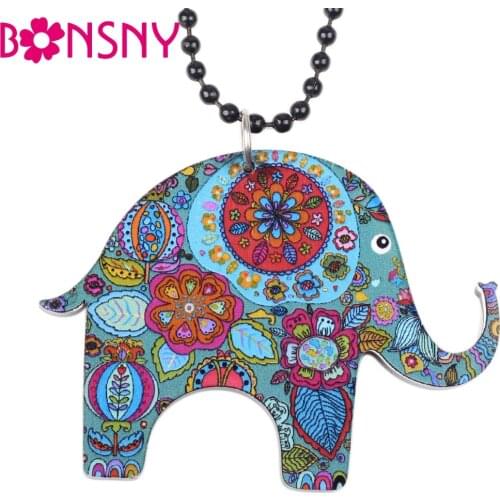 Bonsny Elephant Necklace Acrylic Long Chain Pendant 2016 news Accessories Animal Collar Colorful Design Girls Fashion Jewelry